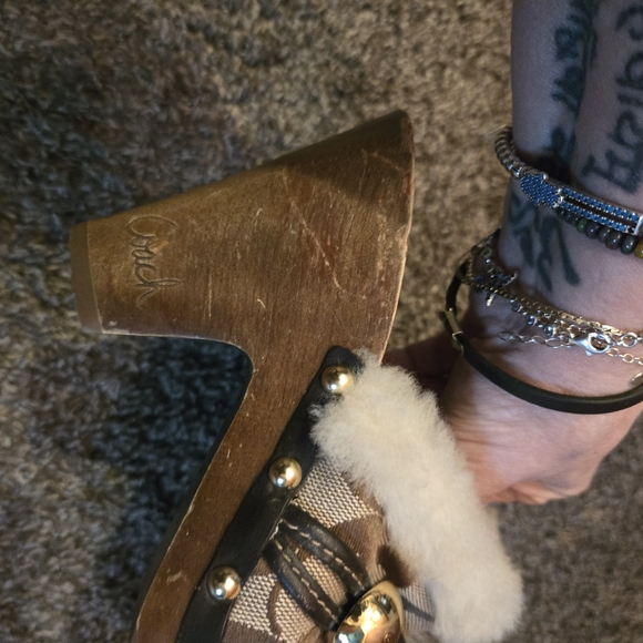 Coach Ivanka wood & faux fur clog sz6 1/2M - Picture 10 of 15